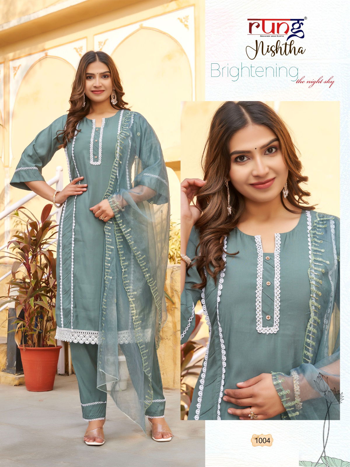Nishtha By Rung 1001 To 1006 Roman Silk Readymade Suits Wholesale Suppliers In India